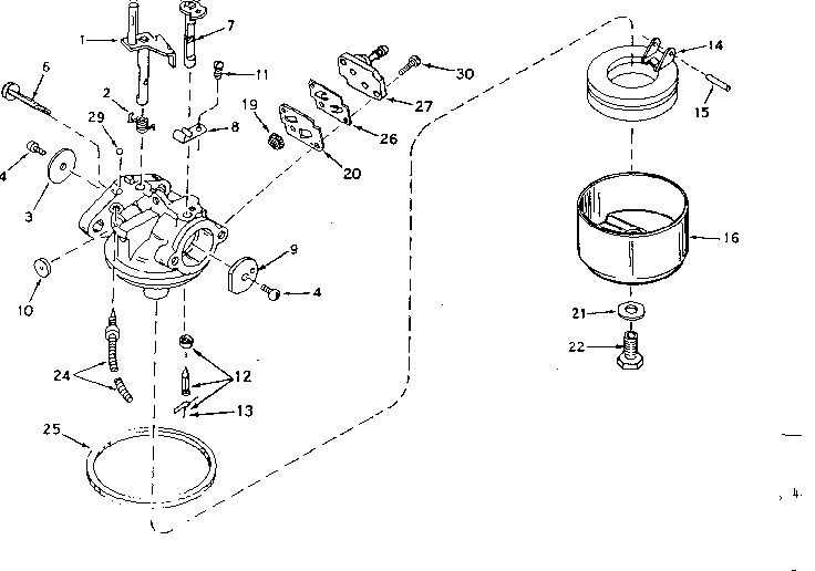 Carburetor Diagram and Parts List for 643-21A  Tecumseh Engine
