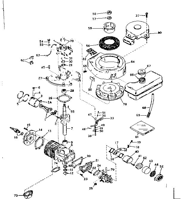 Basic Engine Diagram and Parts List for 650-56  Tecumseh Engine
