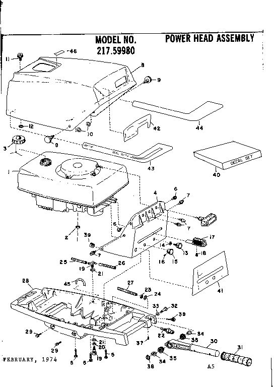 Power Head Assembly Diagram and Parts List for 643-19B  Tecumseh Engine