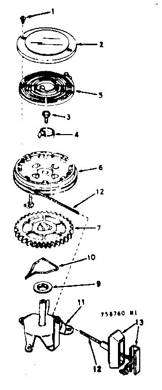 Starter Assembly Diagram and Parts List for 381  Tecumseh Engine