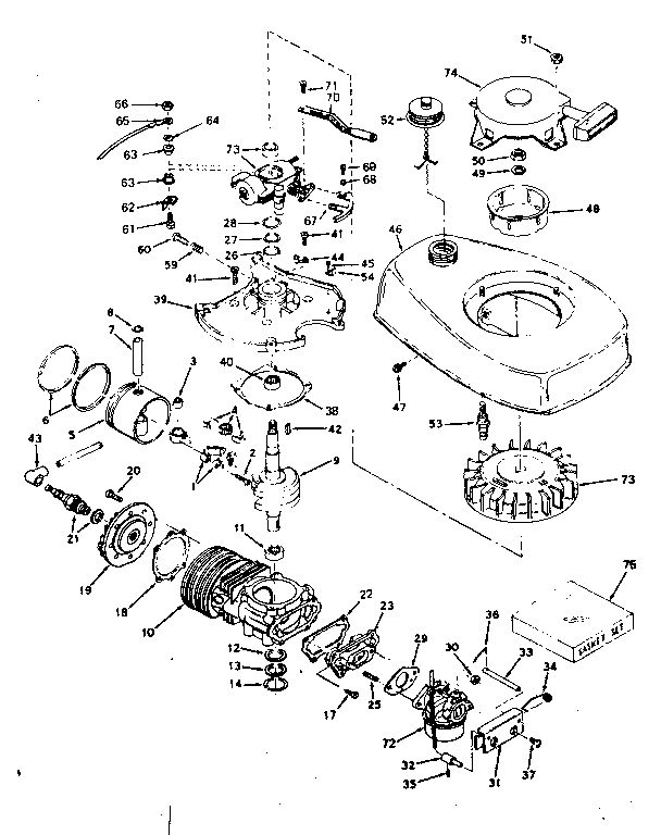 Basic Engine Diagram and Parts List for 642-15C  Tecumseh Engine