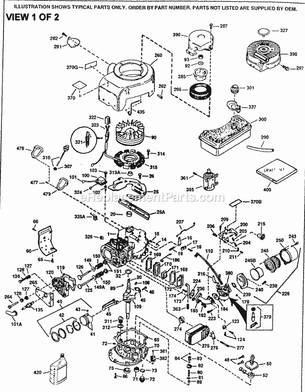 Engine Parts List #1 Diagram and Parts List for SBV-SBV-2277A  Tecumseh Engine