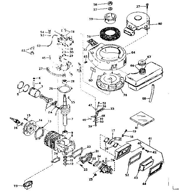 Basic Engine Diagram and Parts List for 641-09  Tecumseh Engine