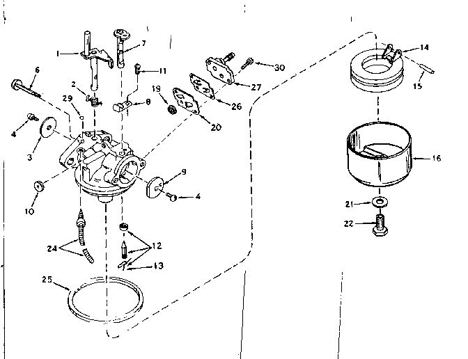 Carburetor Diagram and Parts List for 642-16C  Tecumseh Engine