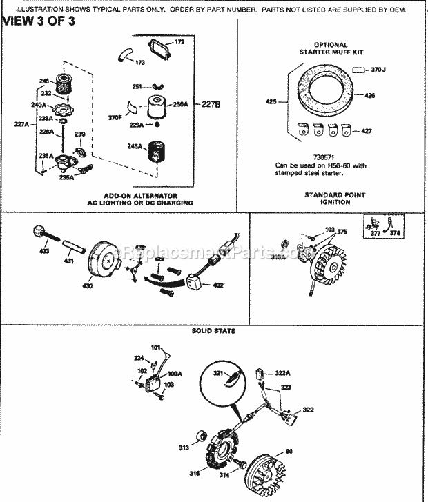 Engine Parts List #3 Diagram and Parts List for H60-75542T  Tecumseh Engine