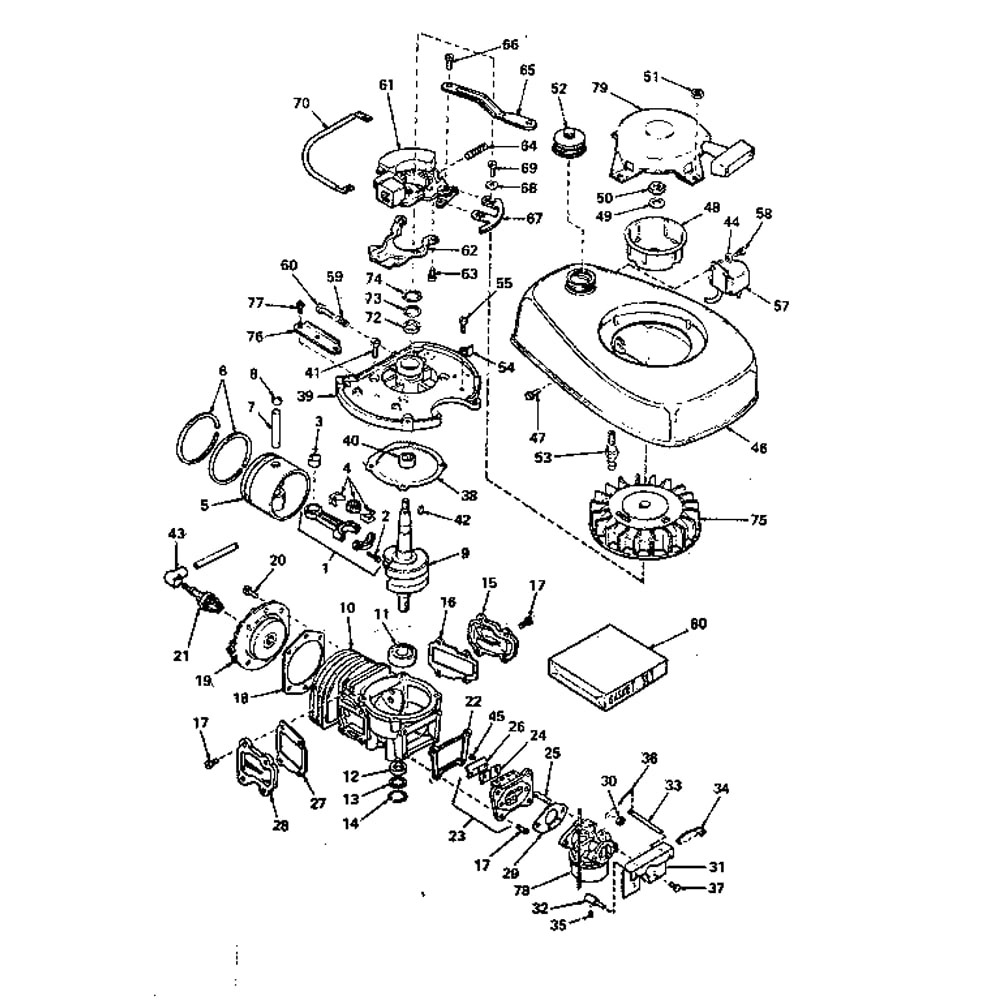 Basic Engine Diagram and Parts List for TYPE640-07B  Tecumseh Engine