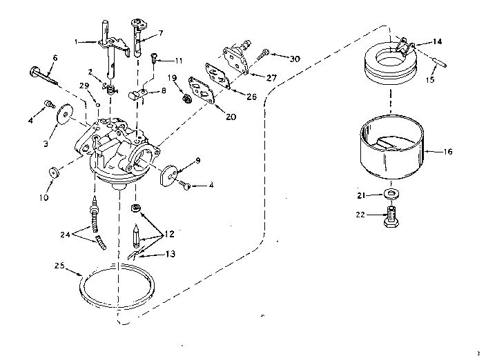Carburetor Diagram and Parts List for 642-18D  Tecumseh Engine