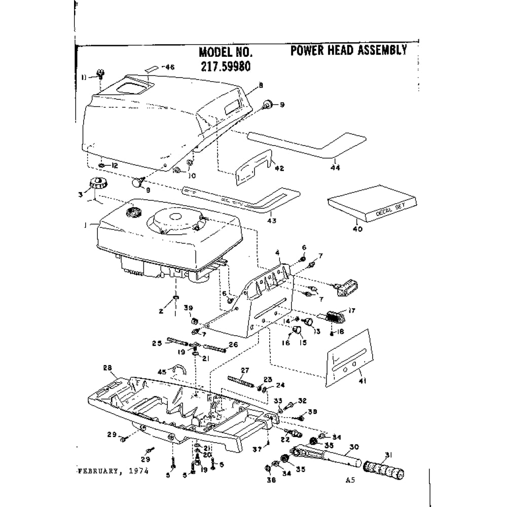 Power Head Assembly Diagram and Parts List for TYPE643-19B  Tecumseh Engine