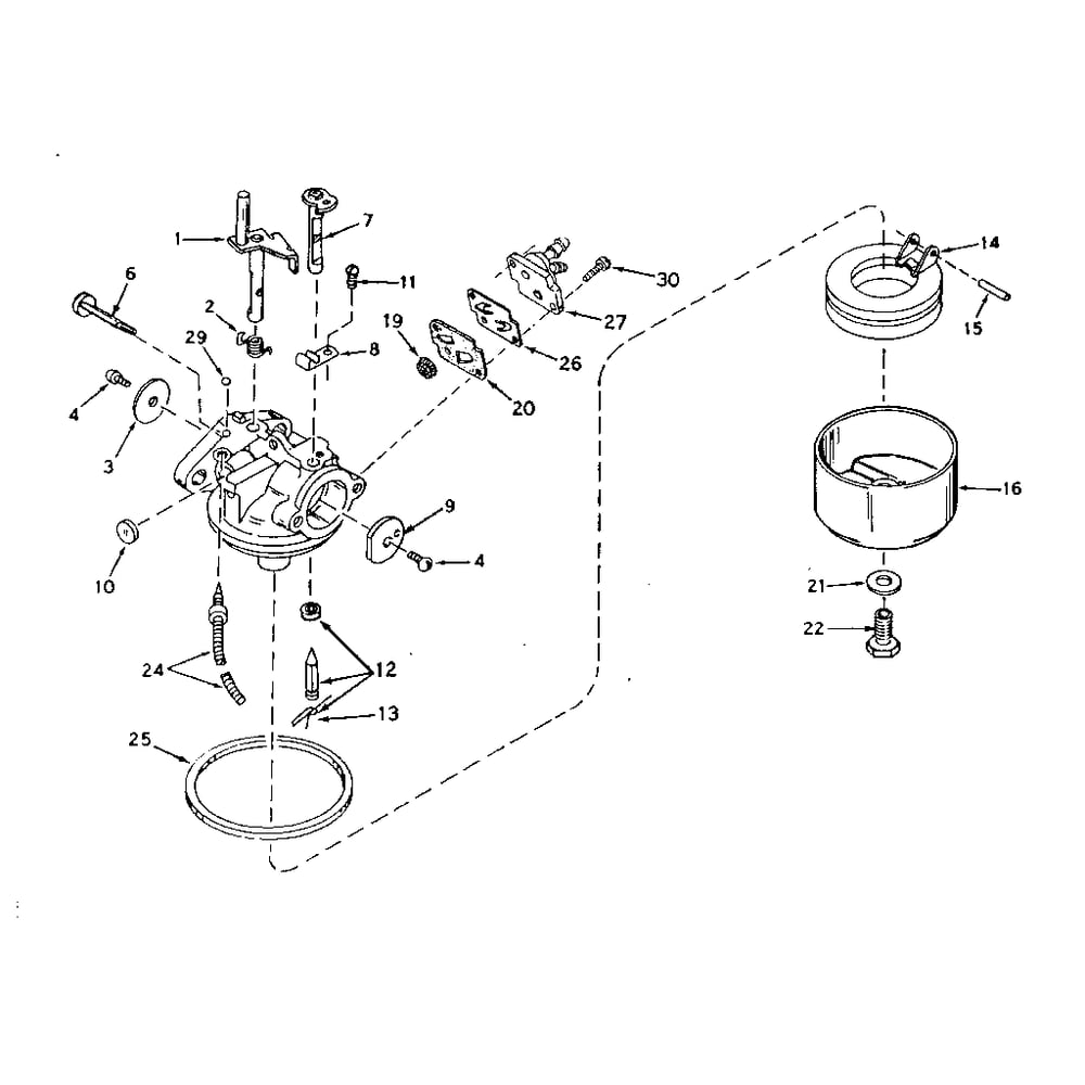 Carburetor Diagram and Parts List for TYPE643-20C  Tecumseh Engine