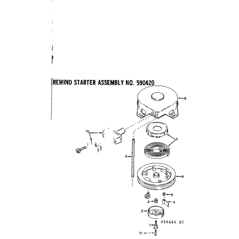 Rewind Starter Assembly Diagram and Parts List for TYPE642-15B  Tecumseh Engine