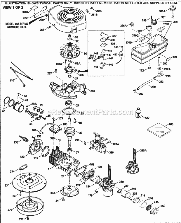 Engine Parts List #1 Diagram and Parts List for SBV-SBV-1554  Tecumseh Engine