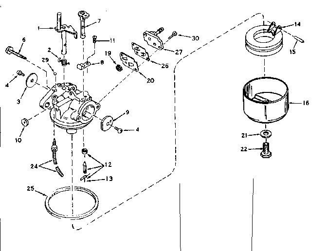 Carburetor Diagram and Parts List for 642-19  Tecumseh Engine