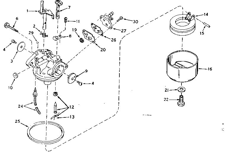 Carburetor Diagram and Parts List for 640-07B  Tecumseh Engine