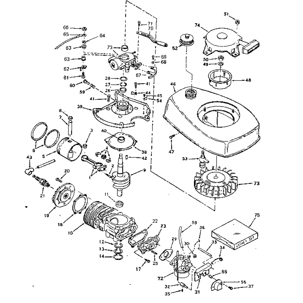 Basic Engine Diagram and Parts List for TYPE642-16D  Tecumseh Engine