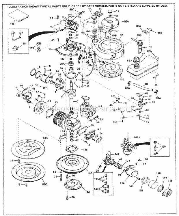 Engine Parts List #1 Diagram and Parts List for AV520-670-13A  Tecumseh Engine