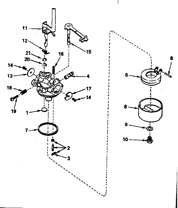Carburetor Diagram and Parts List for 670-85  Tecumseh Engine