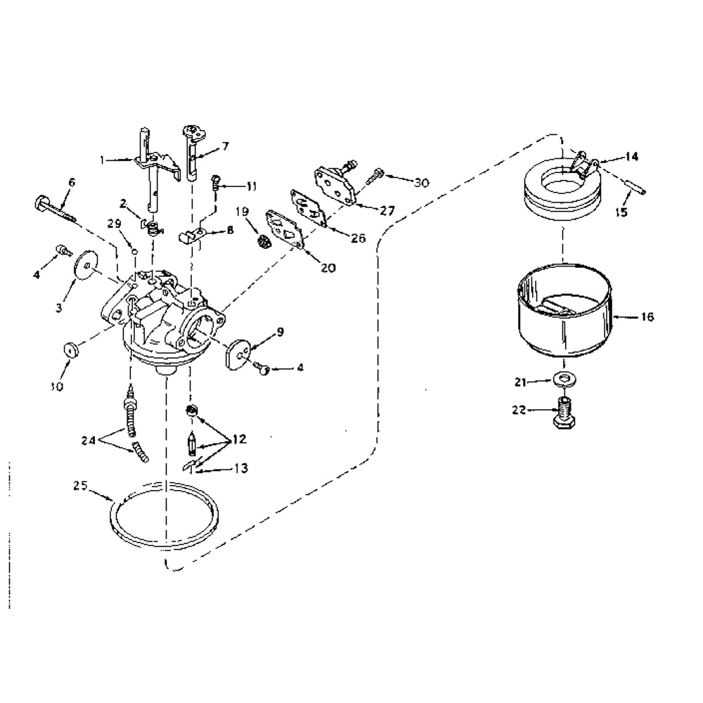 Carburetor Diagram and Parts List for TYPE642-16D  Tecumseh Engine