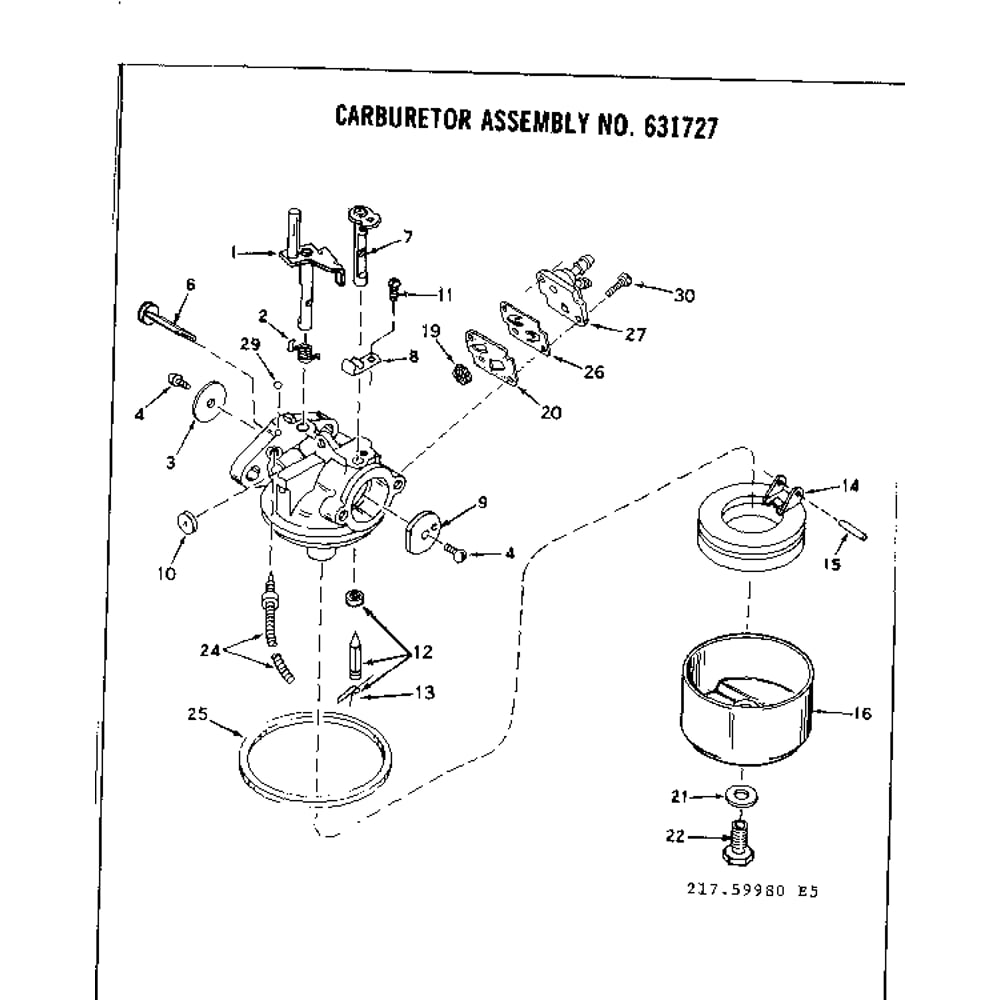 Carburetor Assembly Diagram and Parts List for TYPE643-19B  Tecumseh Engine