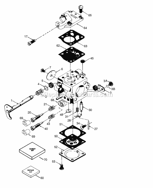 Carburetor Diagram and Parts List for TEC-640902A  Tecumseh Engine
