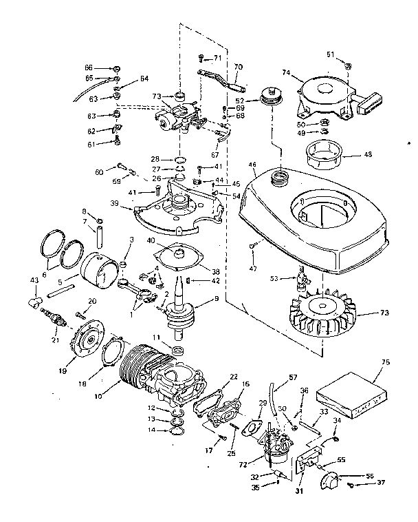 Basic Engine Diagram and Parts List for 643-21A  Tecumseh Engine
