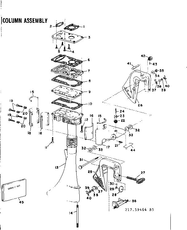 Column Assembly Diagram and Parts List for 642-15B  Tecumseh Engine
