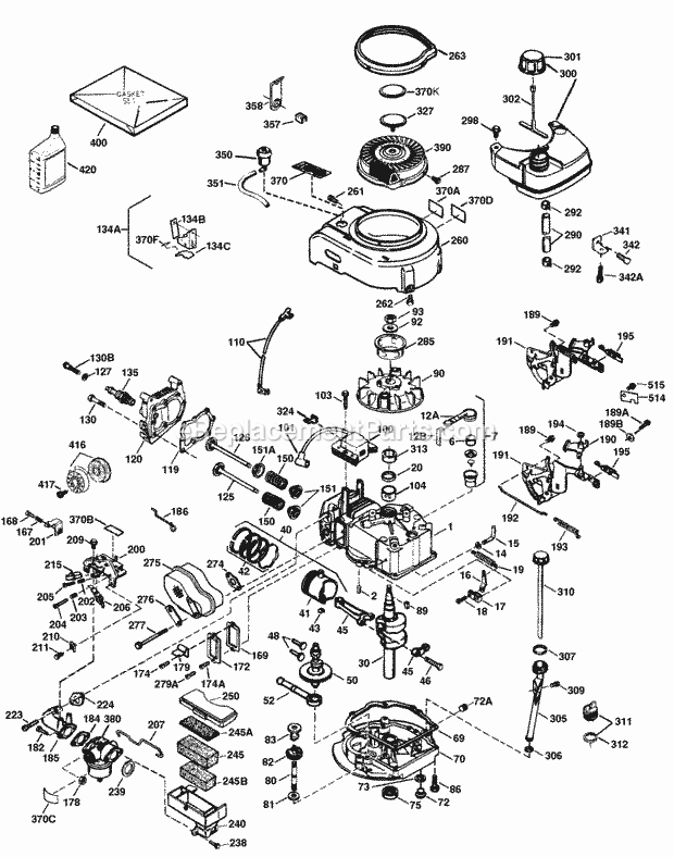 Engine Parts List #1 Diagram and Parts List for TVS115-62115C  Tecumseh Engine