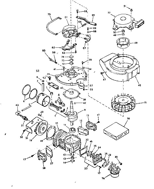 Basic Engine Diagram and Parts List for 640-08A  Tecumseh Engine