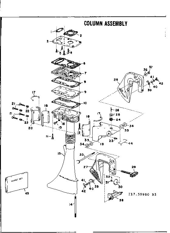 Column Assembly Diagram and Parts List for 643-19B  Tecumseh Engine