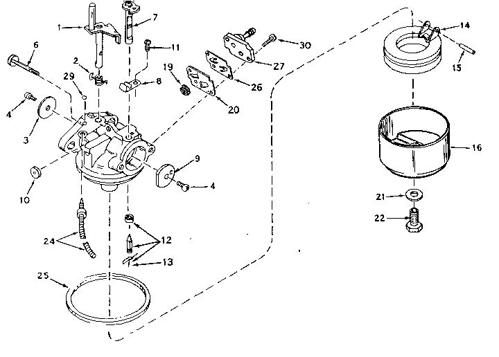 Carburetor Diagram and Parts List for 642-20A  Tecumseh Engine