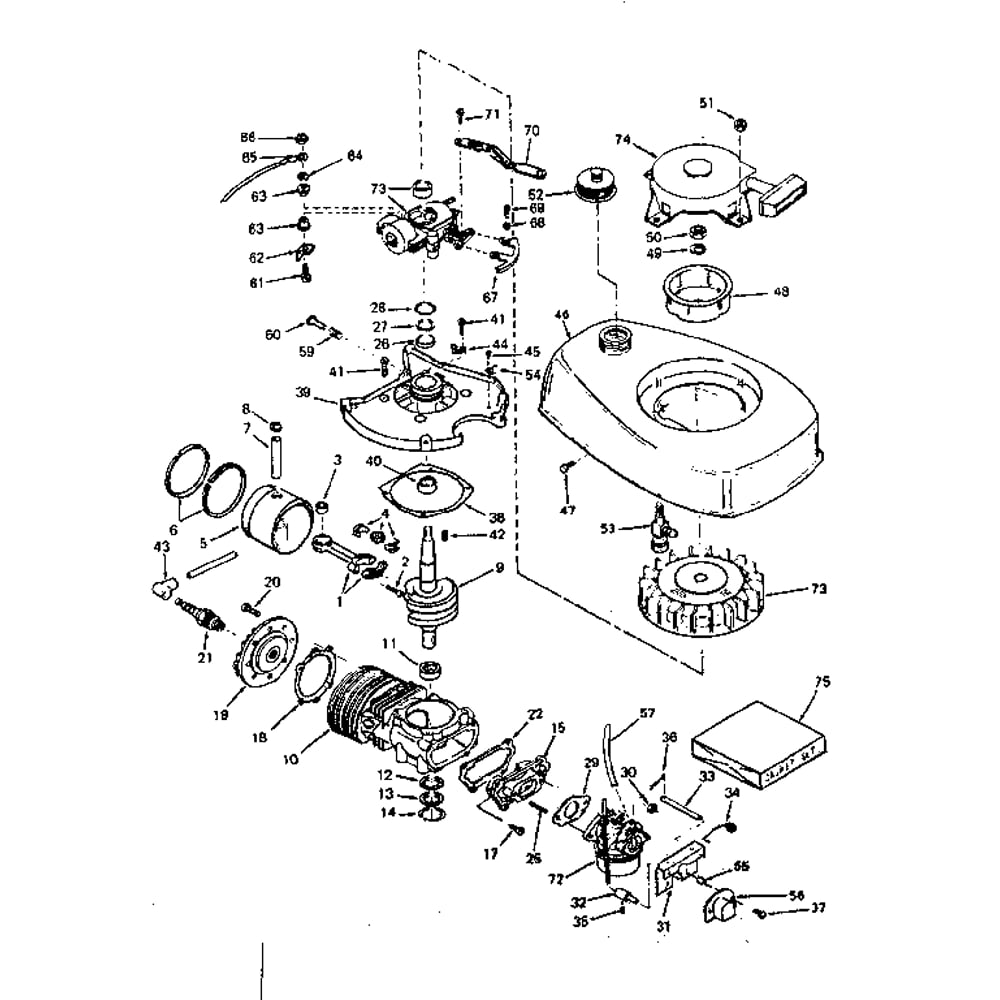 Basic Engine Diagram and Parts List for TYPE643-21  Tecumseh Engine