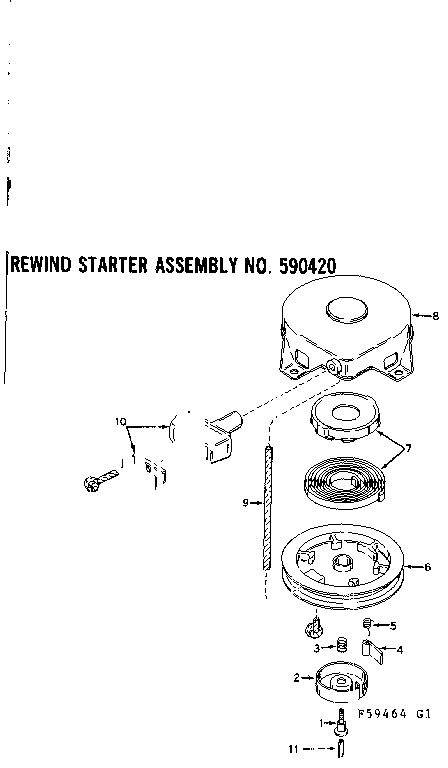 Rewind Starter Assembly Diagram and Parts List for 642-15B  Tecumseh Engine