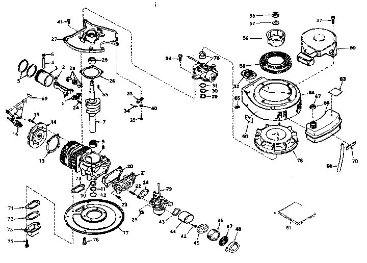 Basic Engine Diagram and Parts List for 670-85  Tecumseh Engine