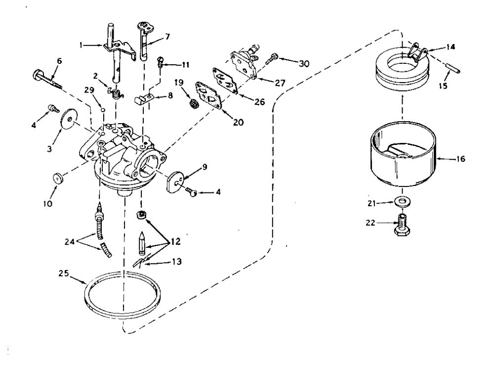 Carburetor Diagram and Parts List for 643-20C  Tecumseh Engine