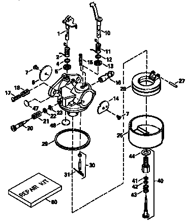 Carburetor Diagram and Parts List for H50-65509R  Tecumseh Engine
