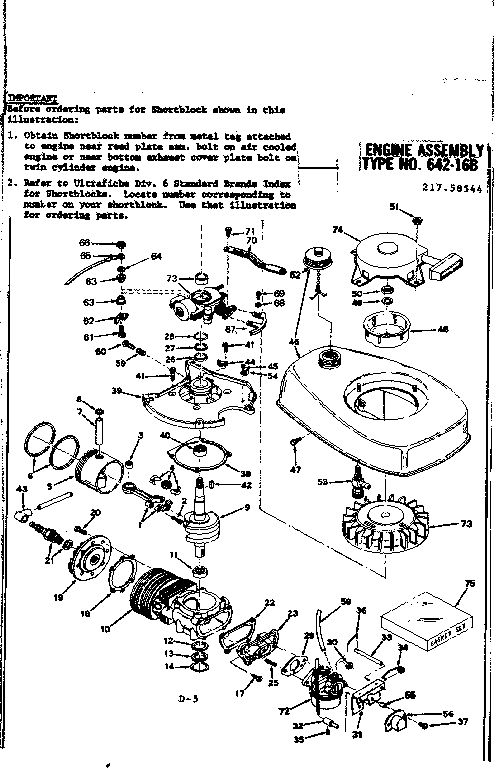 Engine Assembly Diagram and Parts List for 642-16B  Tecumseh Engine