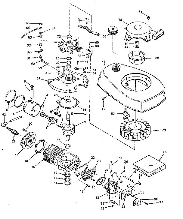 Basic Engine Diagram and Parts List for 642-19A  Tecumseh Engine