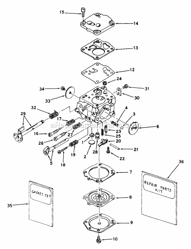 Carburetor Diagram and Parts List for CA-631401  Tecumseh Engine