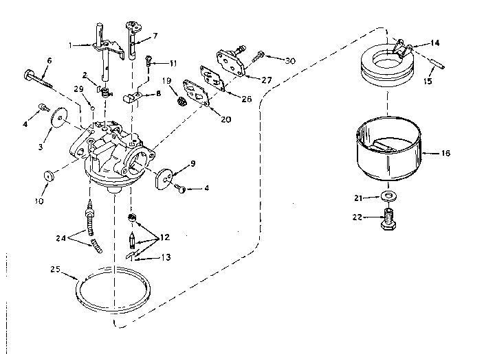 Carburetor Diagram and Parts List for 642-16D  Tecumseh Engine