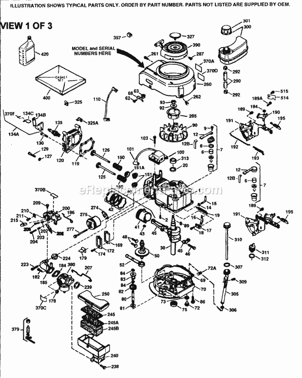 Engine Parts List #1 Diagram and Parts List for TVS90-43573J  Tecumseh Engine