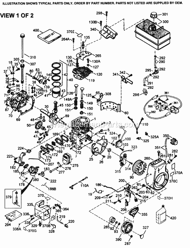 Engine Parts List #1 Diagram and Parts List for HMSK105-159904A  Tecumseh Engine