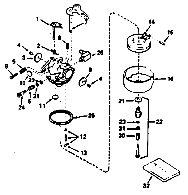 Carburetor Diagram and Parts List for HSSK50-67270F  Tecumseh Engine