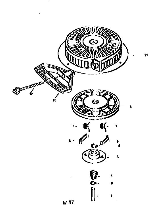 Rewind Starter Diagram and Parts List for LH318SA-156554  Tecumseh Engine
