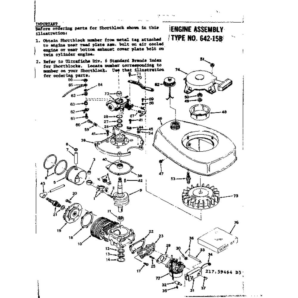 Engine Assembly Diagram and Parts List for TYPE642-15B  Tecumseh Engine
