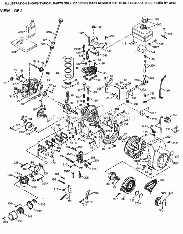 Engine Parts List #1 Diagram and Parts List for H30-35364X  Tecumseh Engine