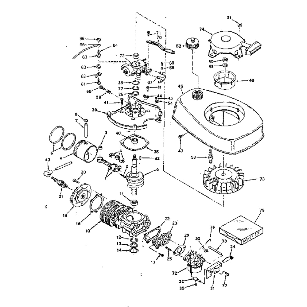 Basic Engine Diagram and Parts List for TYPE642-15D  Tecumseh Engine