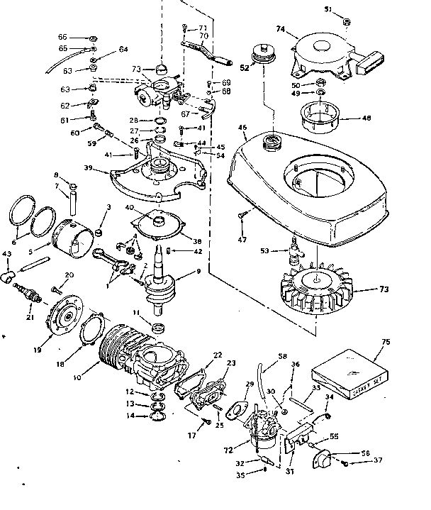 Basic Engine Diagram and Parts List for 642-20A  Tecumseh Engine