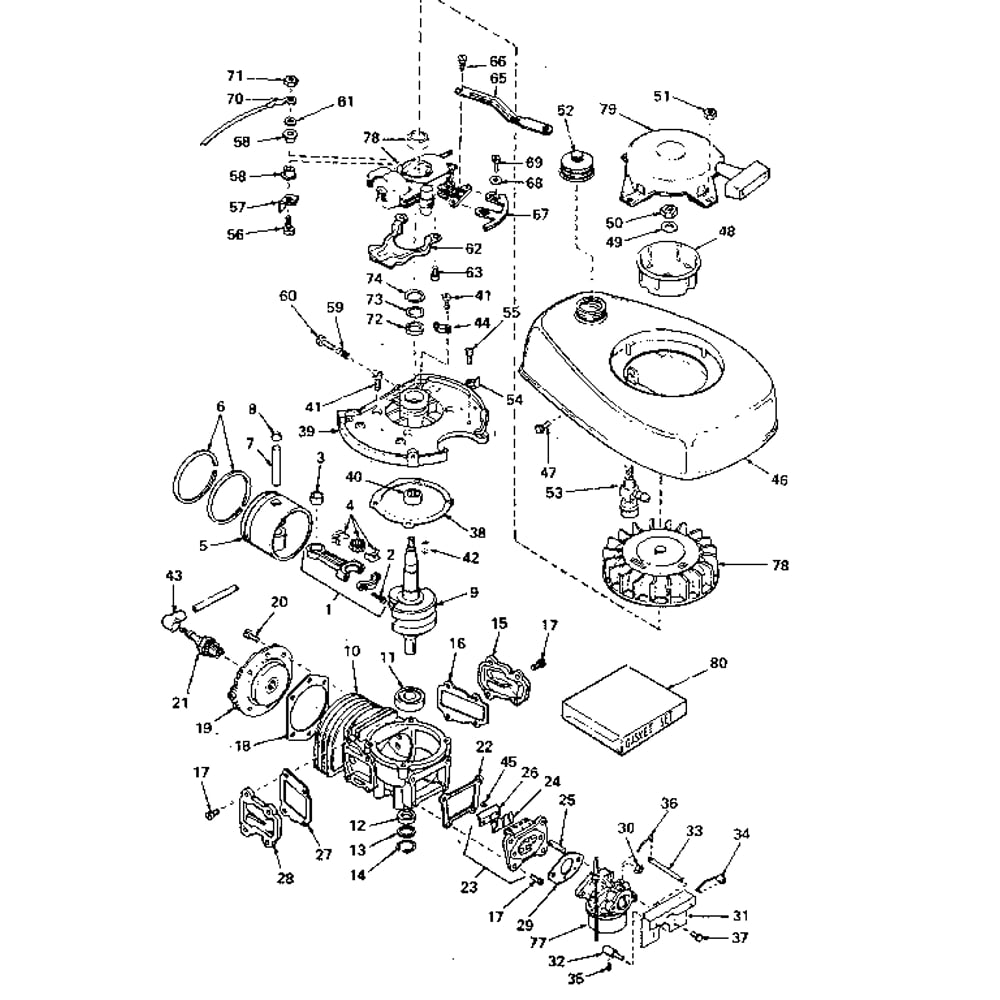 Basic Engine Diagram and Parts List for TYPE640-12  Tecumseh Engine