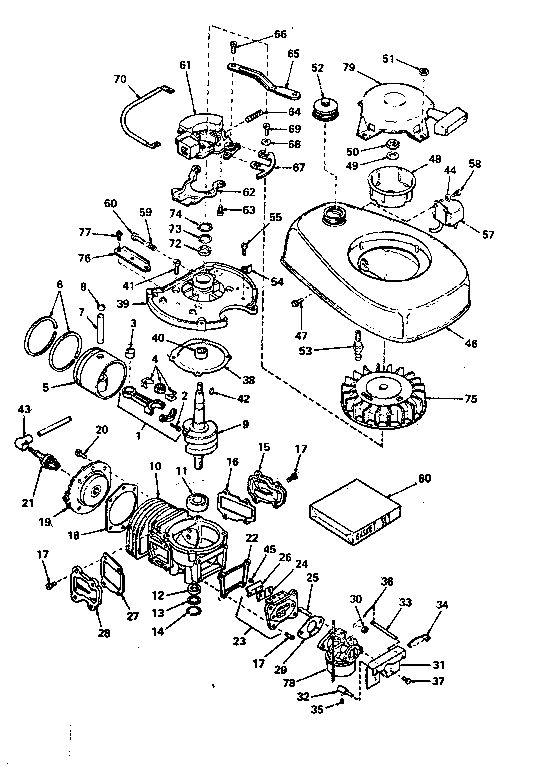 Basic Engine Diagram and Parts List for 640-07B  Tecumseh Engine
