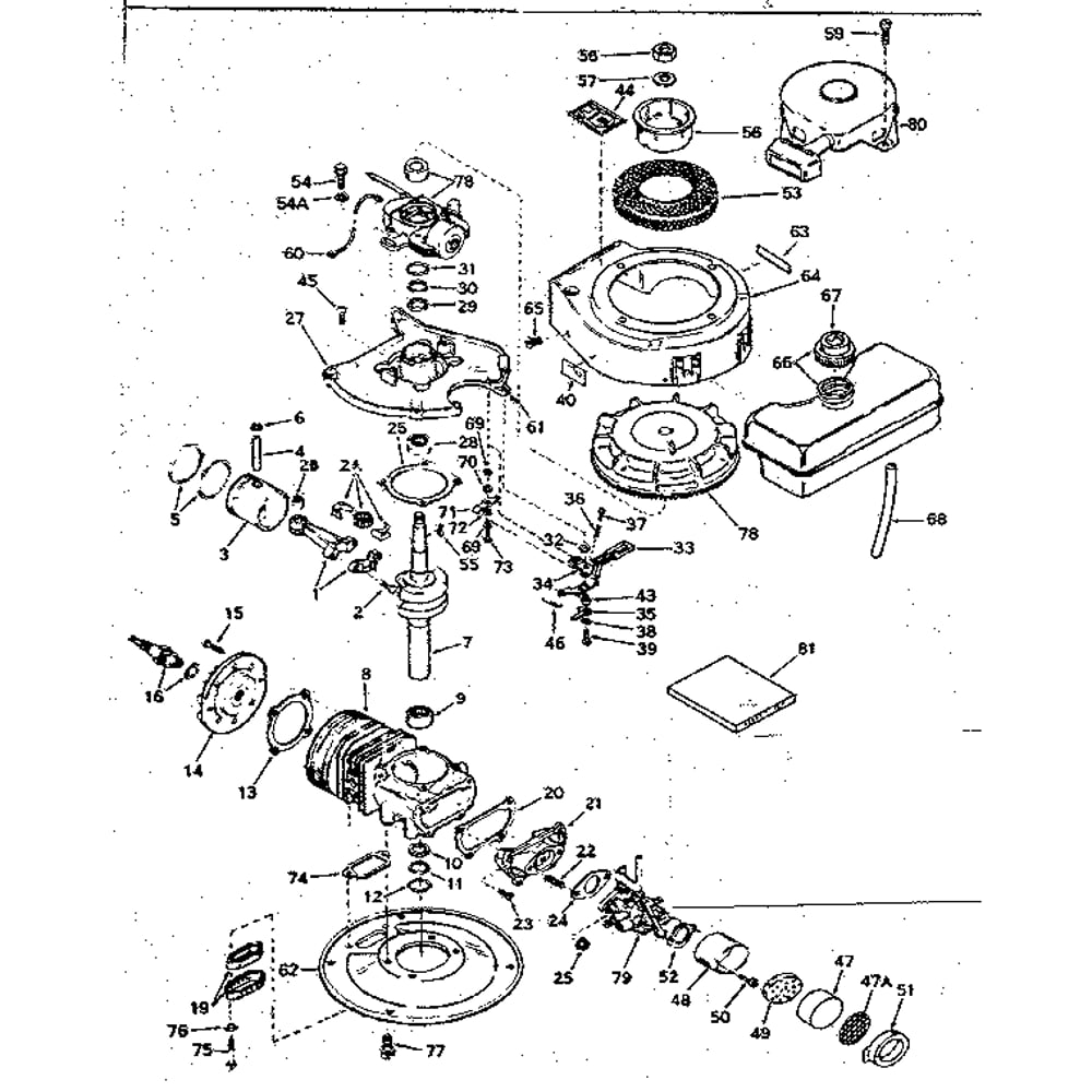 Basic Engine Diagram and Parts List for TYPE670-36A  Tecumseh Engine