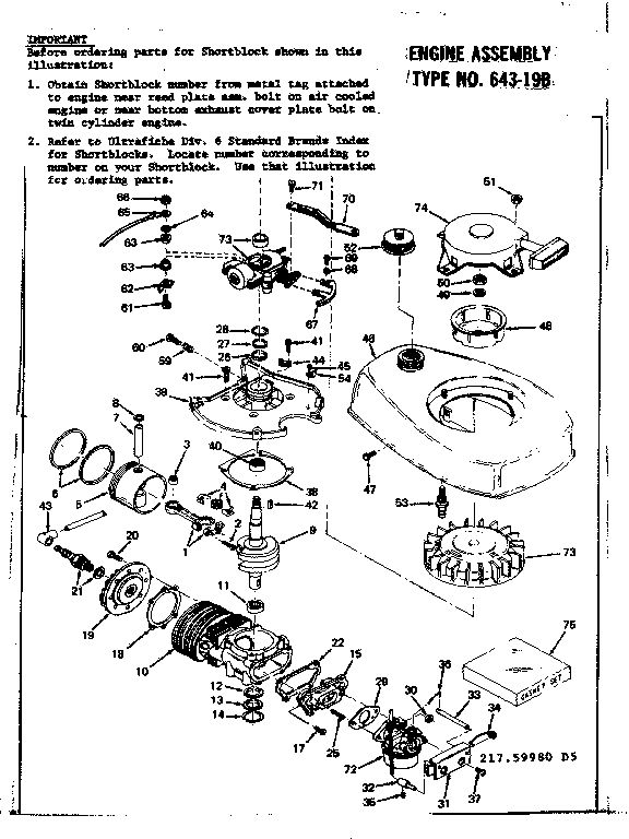 Engine Assembly Diagram and Parts List for 643-19B  Tecumseh Engine